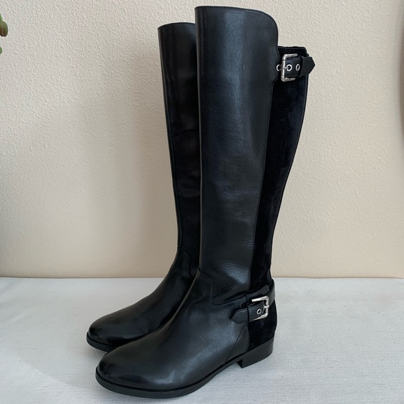 NWOT MARC FISHER Black Leather/Suede Dual Buckle Knee High Boots Woman’s 8W - Picture 5 of 16